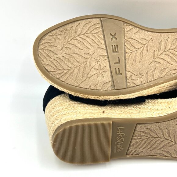 Lifestride Size 5 Siesta Black‎ Microsuede Espadrilles Wedges Sandals Shoes - Picture 10 of 13